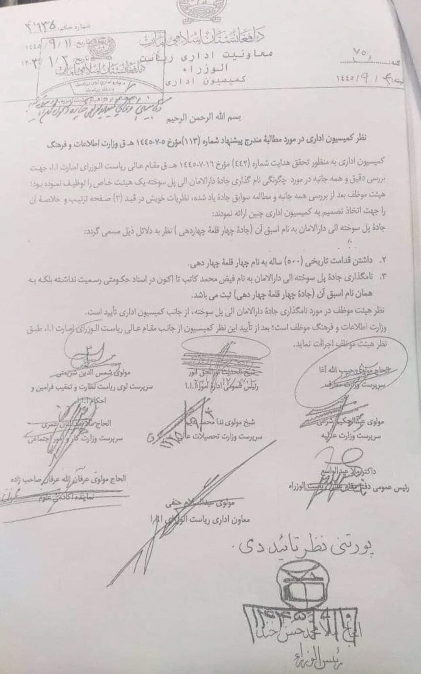 گروه طالبان در کابل جاده‌ی فیض‌‌محمد‌کاتب را تغییر نام دادند